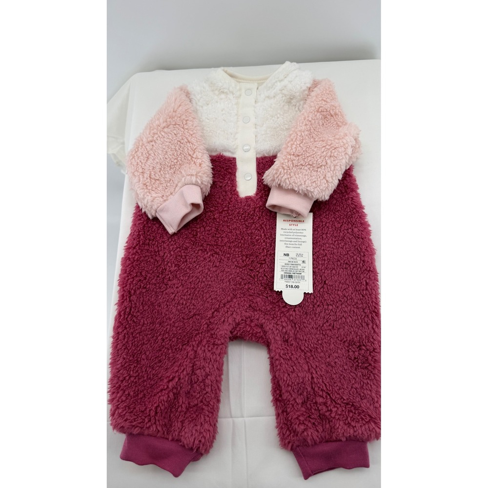Cat & Jack Sherpa Jumpsuit Infant Girls NB Berry Pink NWT Colorblock Fleece